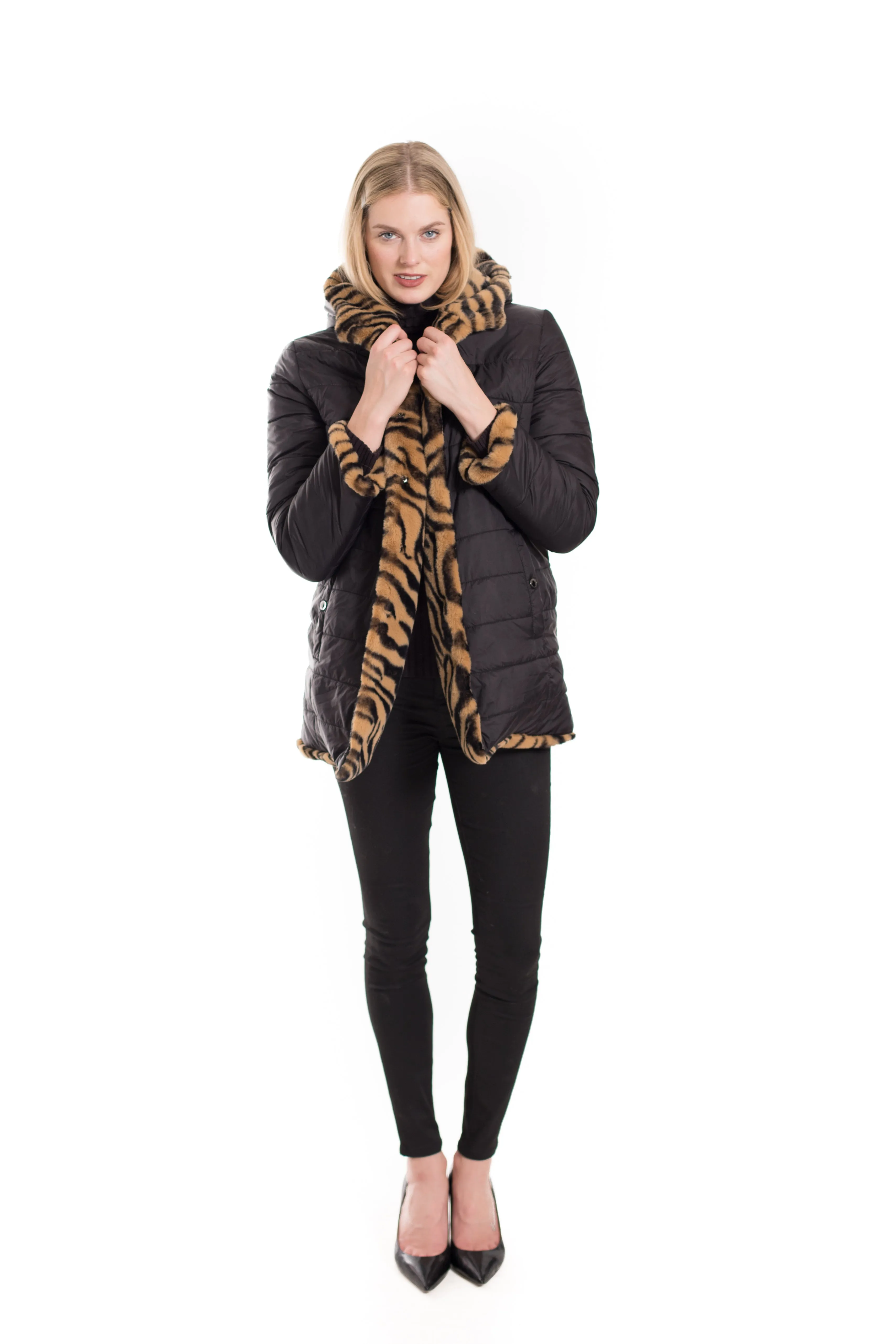 Reversible Faux Fur Printed Coat