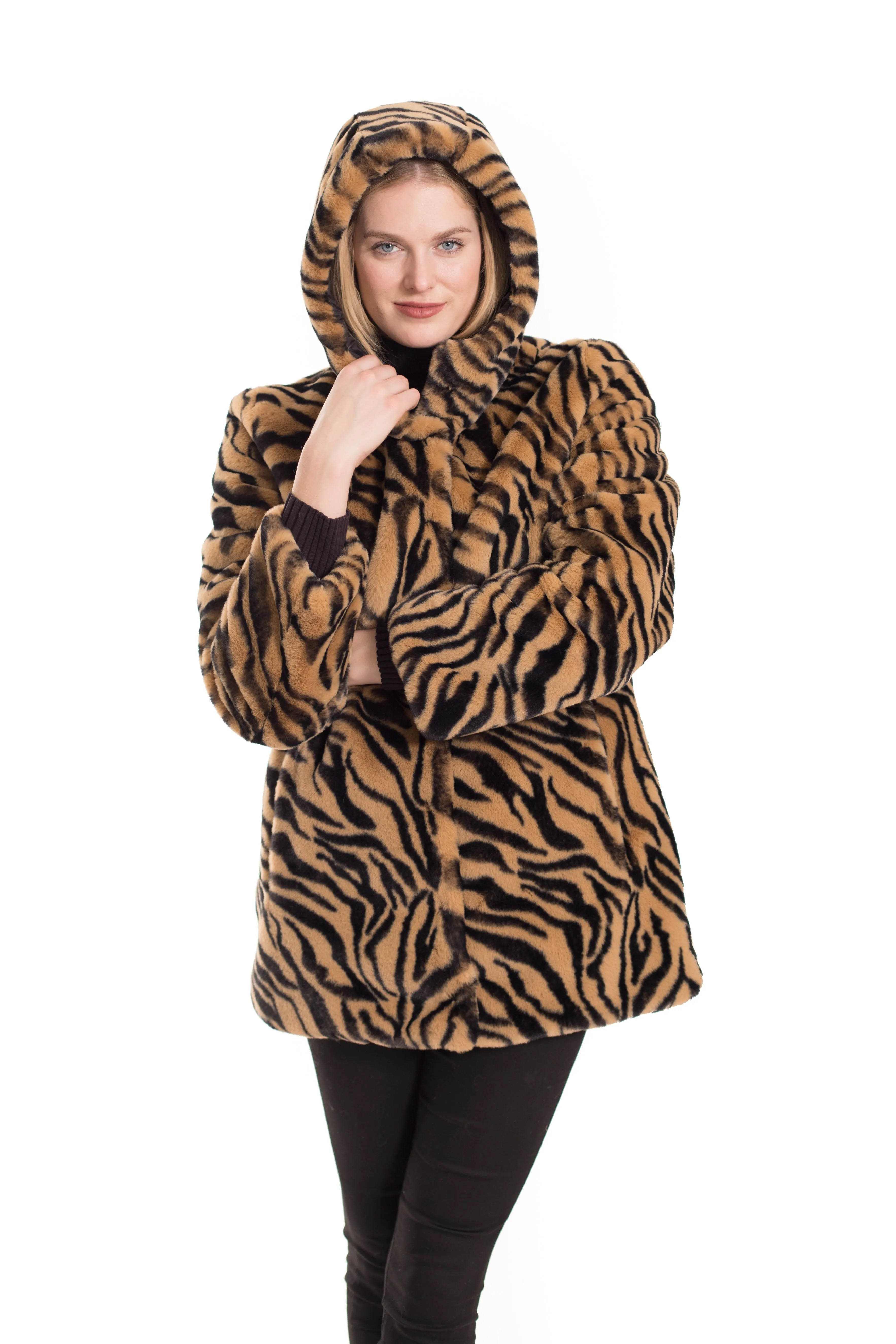 Reversible Faux Fur Printed Coat