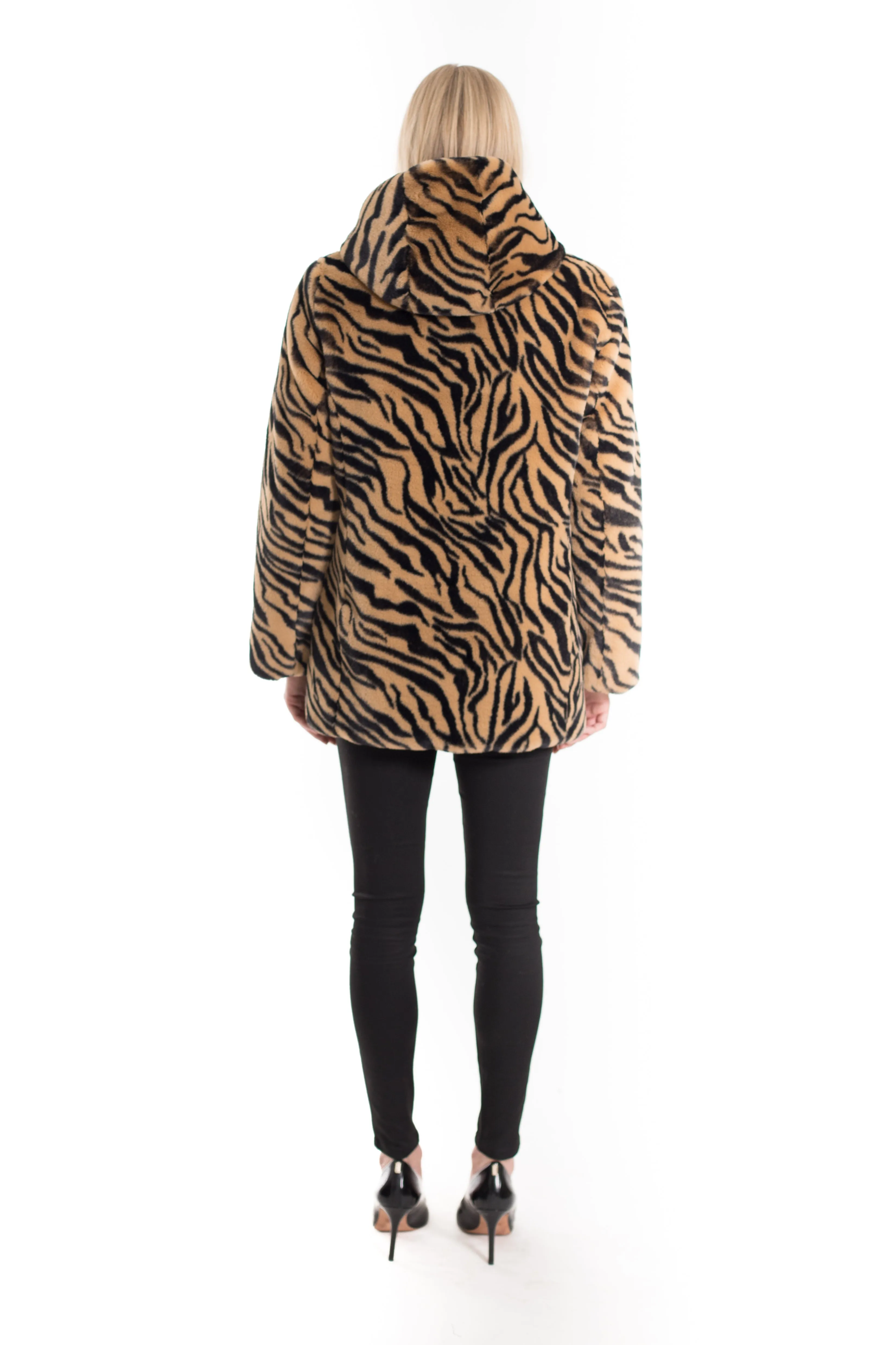 Reversible Faux Fur Printed Coat