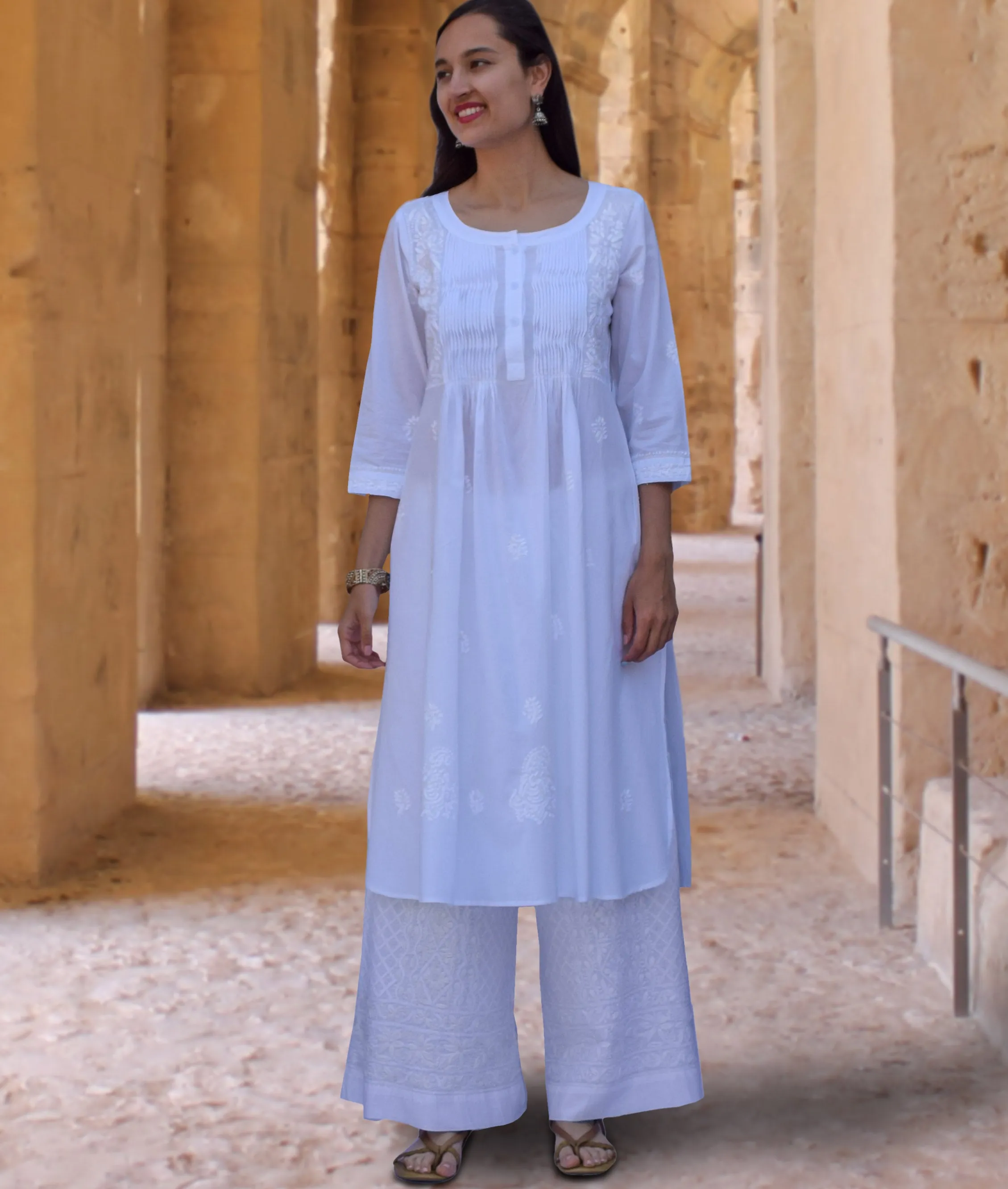 SARA Pure Cotton Hand Embroidered Long Tunic Dress Kurta: Made to Order/Customizable