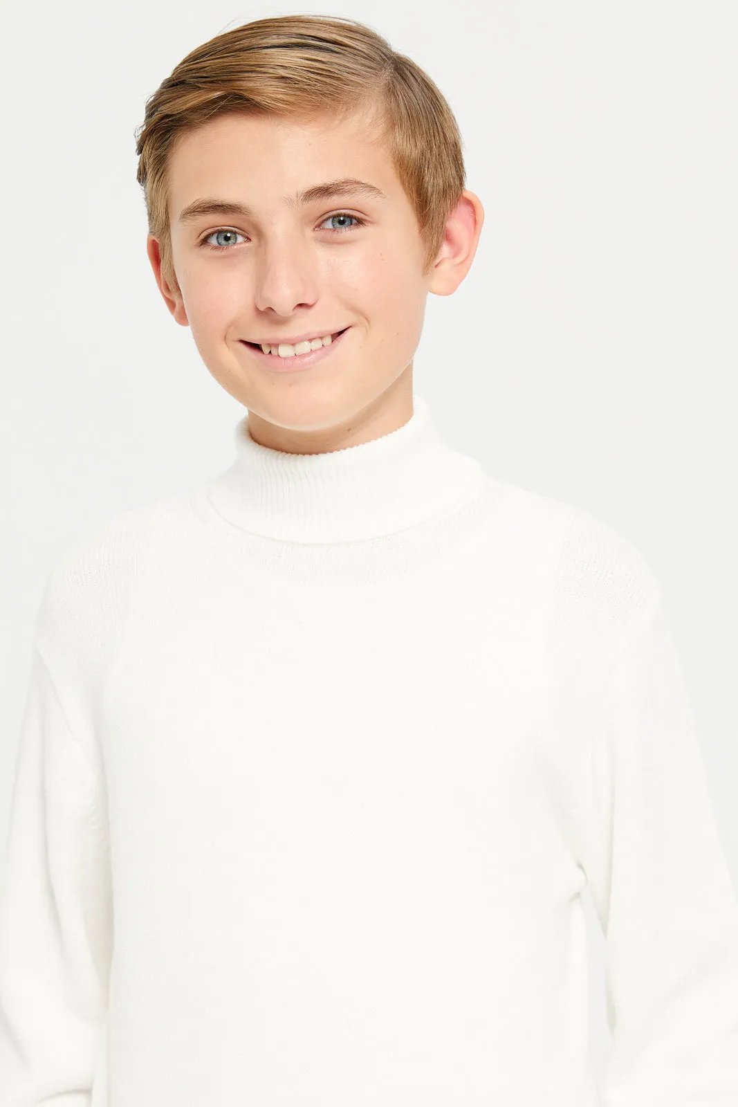 Senior Boys Ivory Turtle Neck Pullover