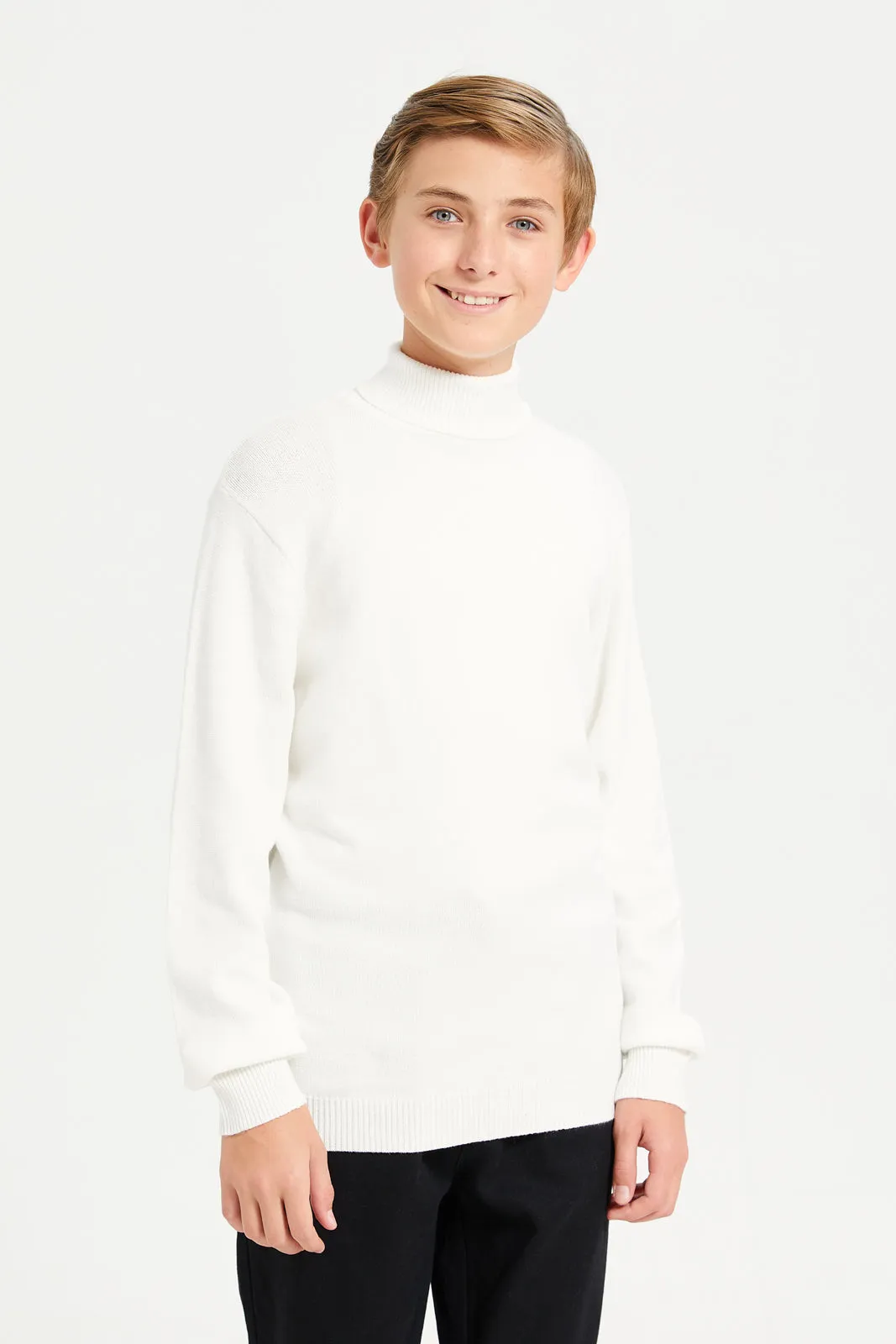 Senior Boys Ivory Turtle Neck Pullover