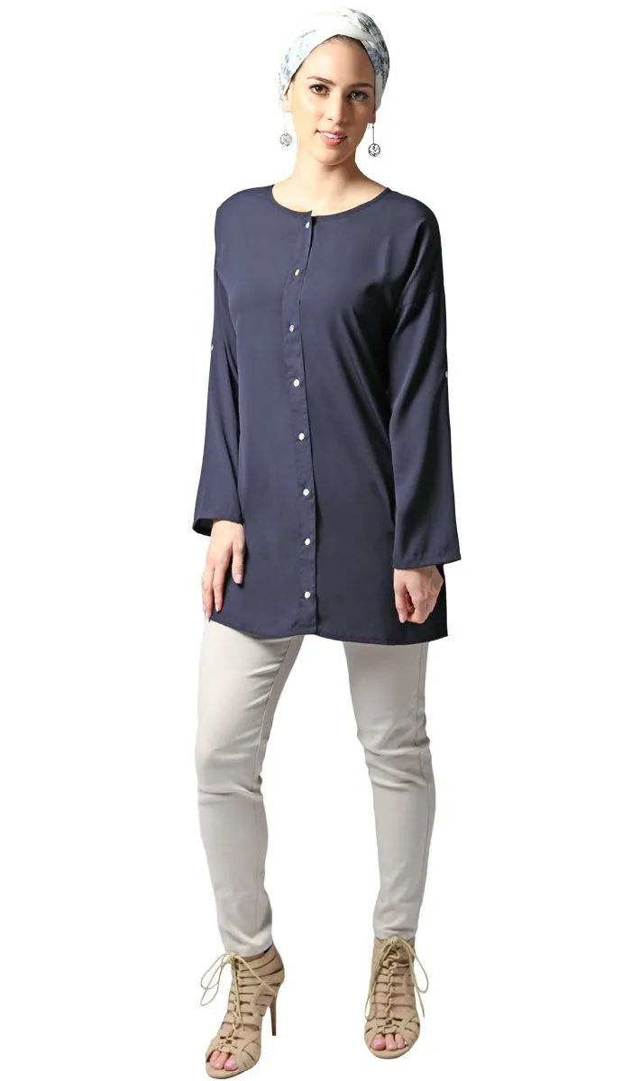 Sera Long Modest Two Way Tunic - Navy Blue - FINAL SALE