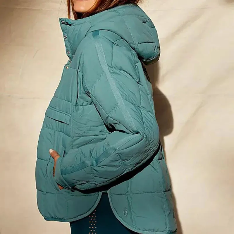 Solid Color Padded Jacket For Women. Long Sleeves Hooded Pullovers.