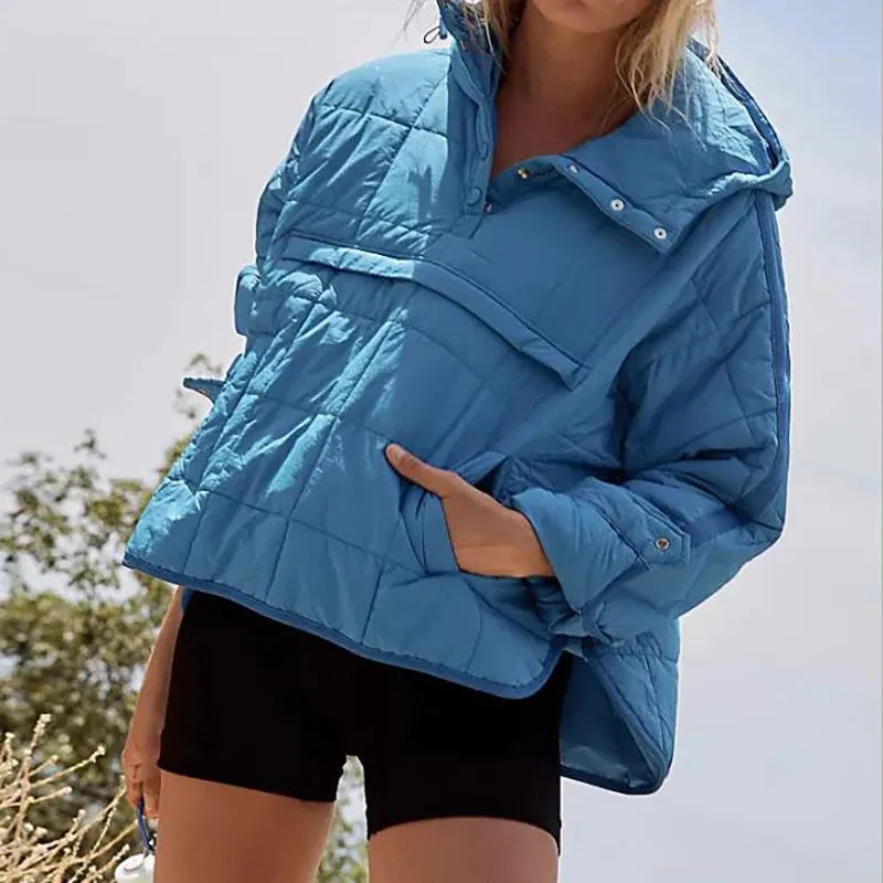 Solid Color Padded Jacket For Women. Long Sleeves Hooded Pullovers.