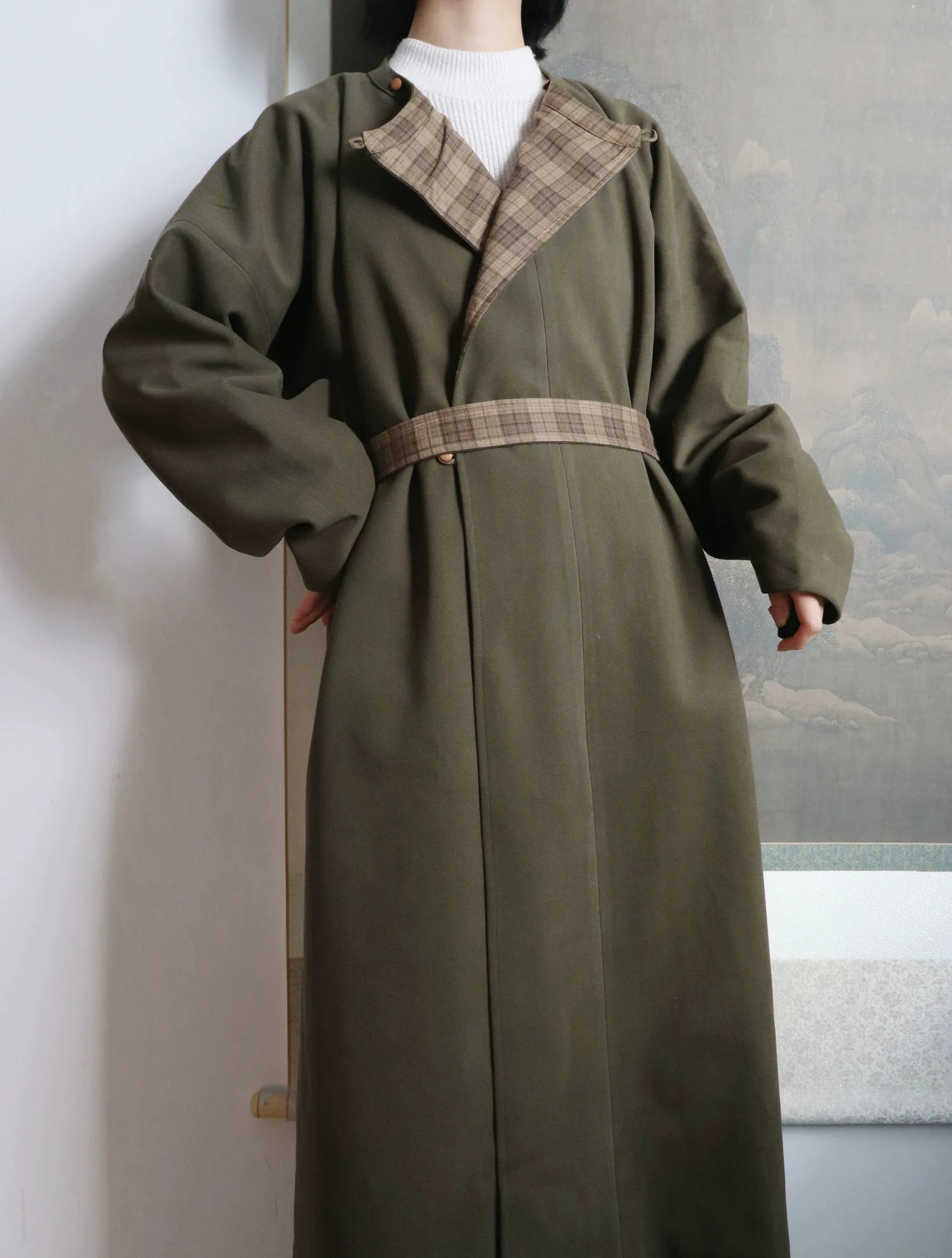 Tai Xian 苔藓 Moss Modernized Tang Dynasty Yuanlingpao Flannel Lined Trench Coat