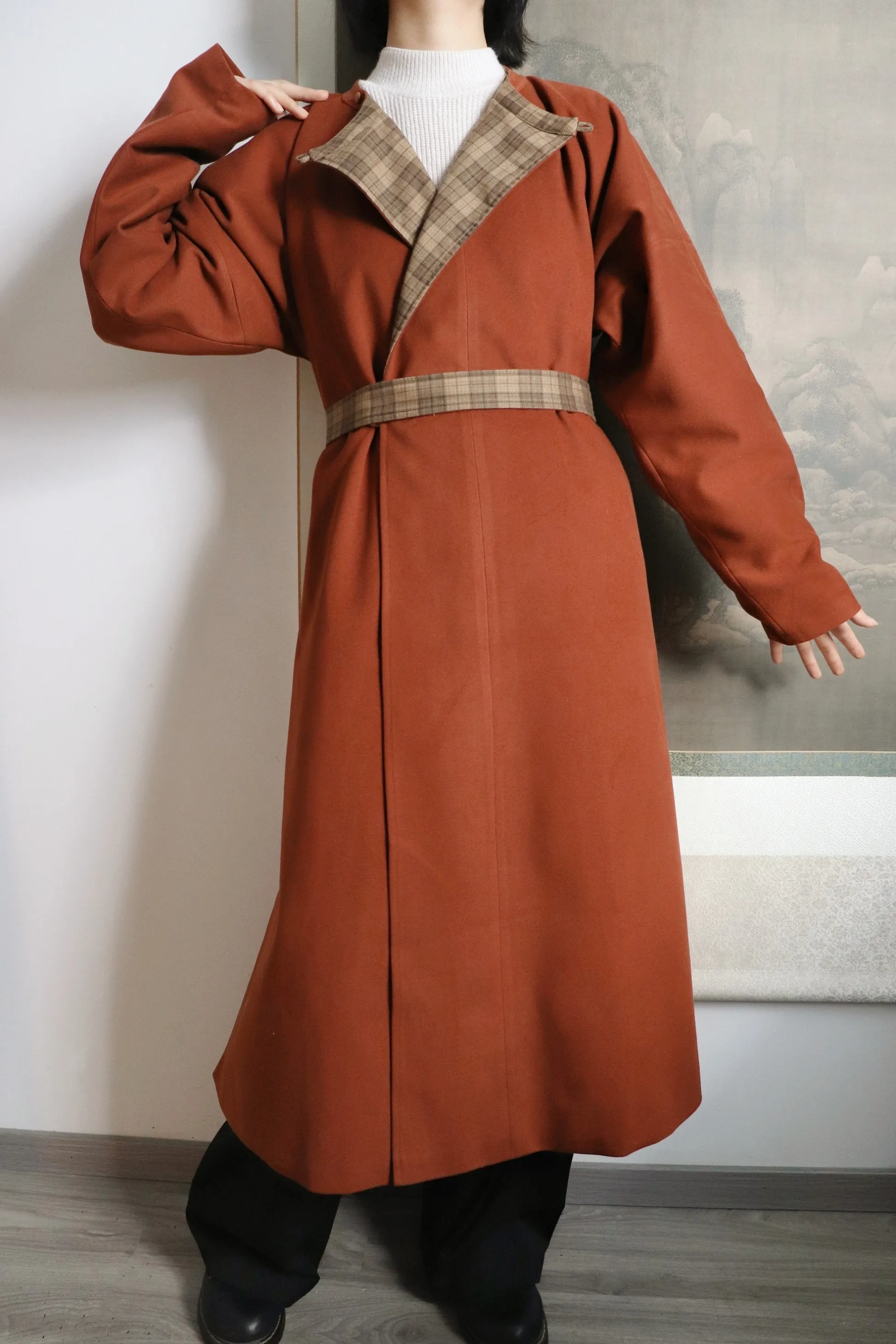 Tai Xian 苔藓 Moss Modernized Tang Dynasty Yuanlingpao Flannel Lined Trench Coat