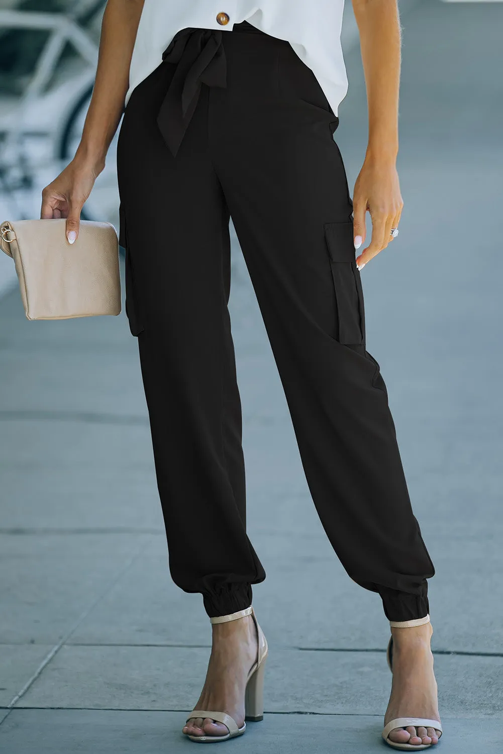 Tied High Waist Cargo Joggers