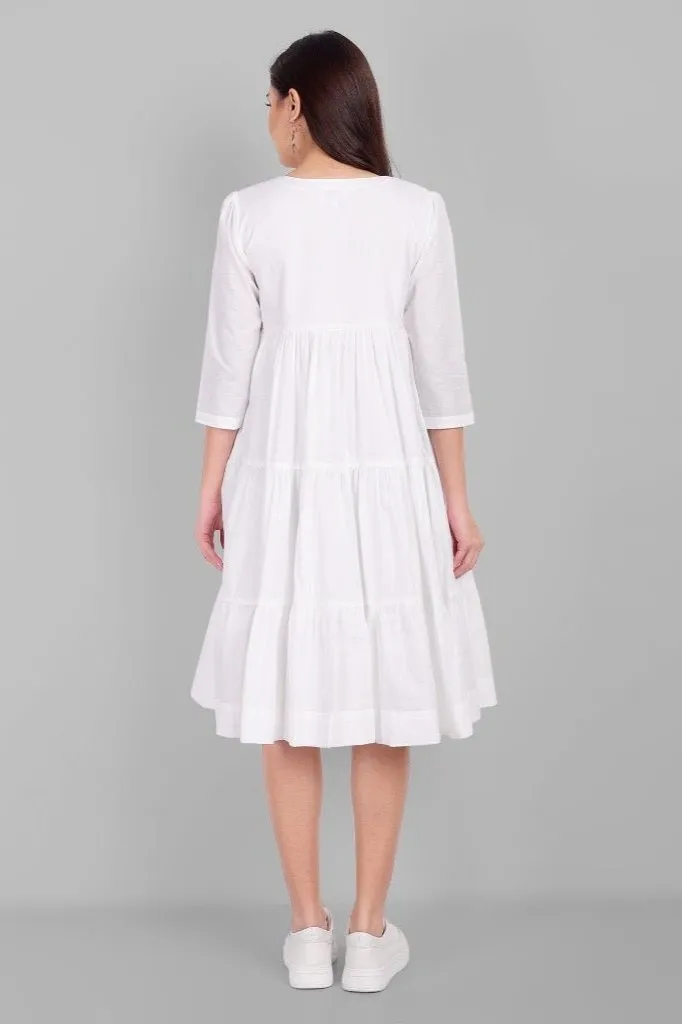 White Mul Cotton Graduated Short Dress