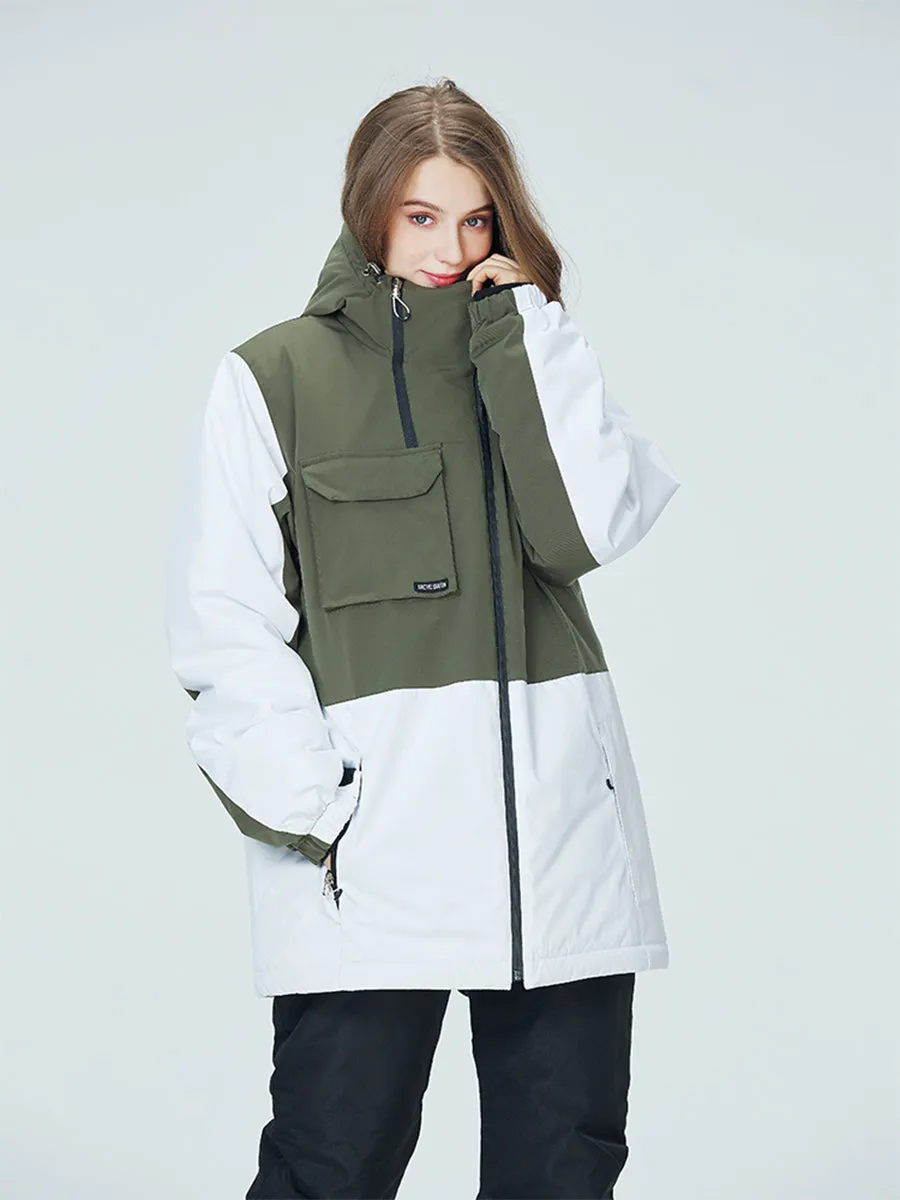 Women Colorblock Insulated Cargo Snow Jacket