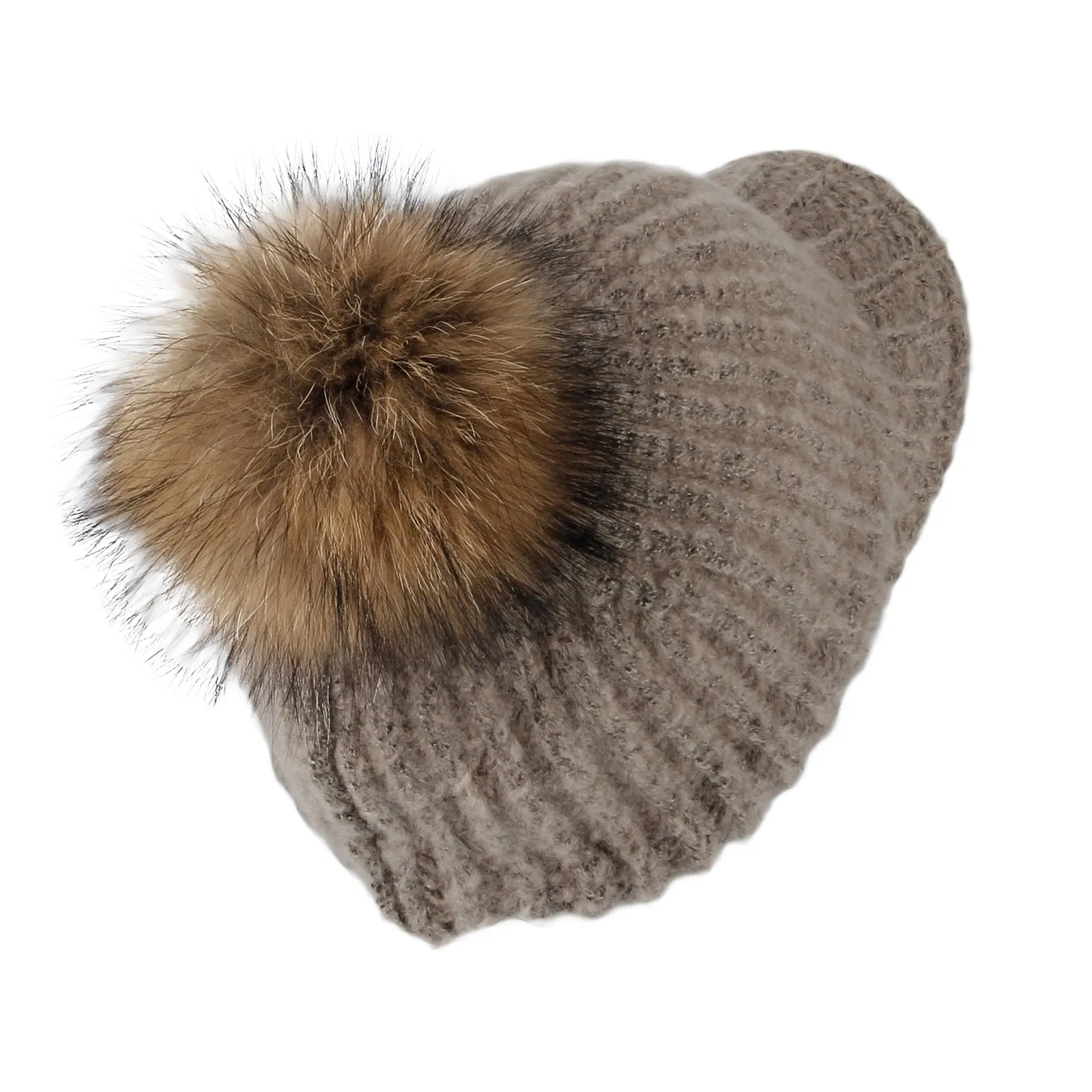 Women Ribbed Visor Knit Pom Beanie Hat Winter Warm Cap SLQ1252