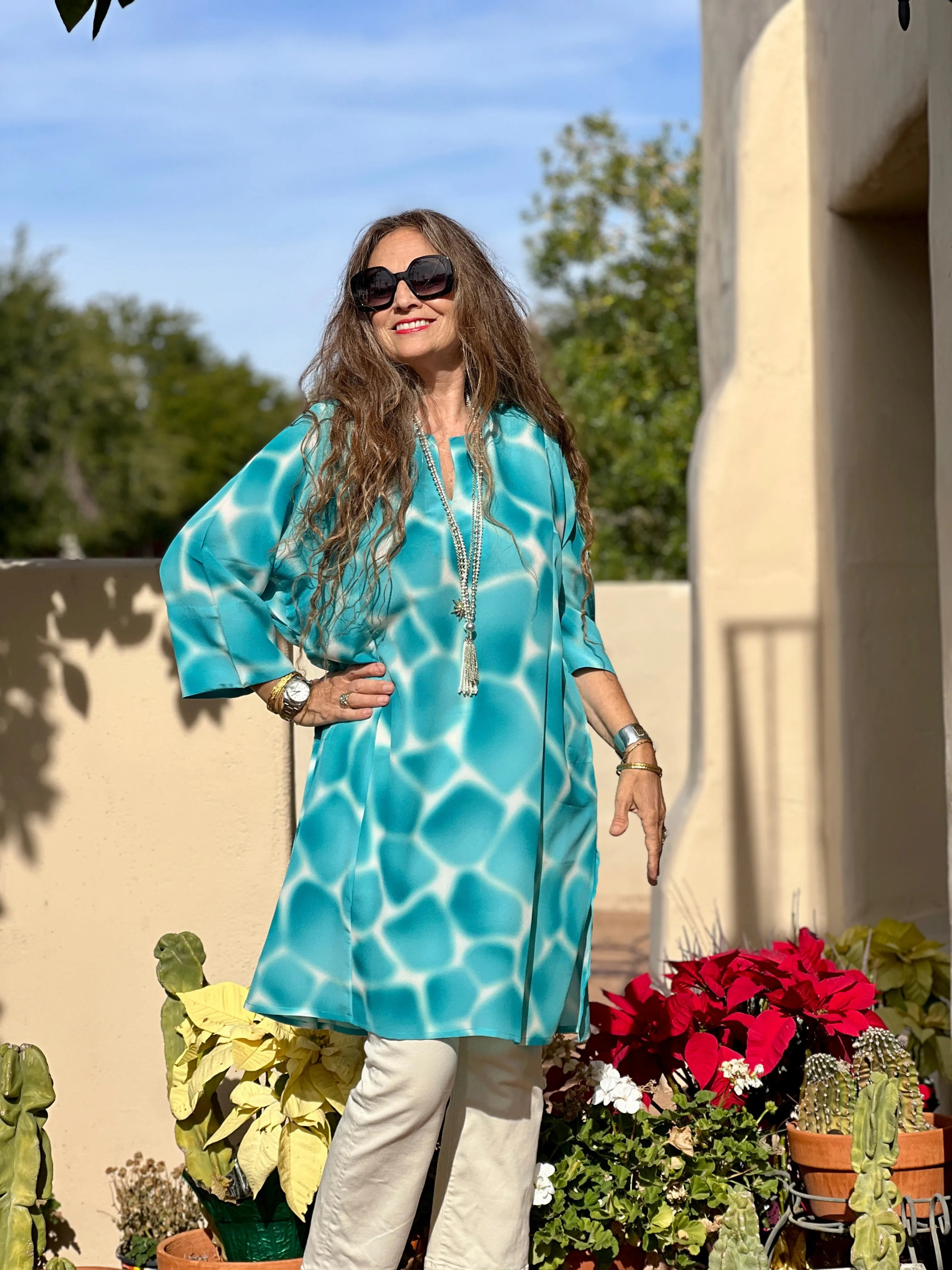 Zirafa Giraffa Seafoam Italian Silk Midi Tunic