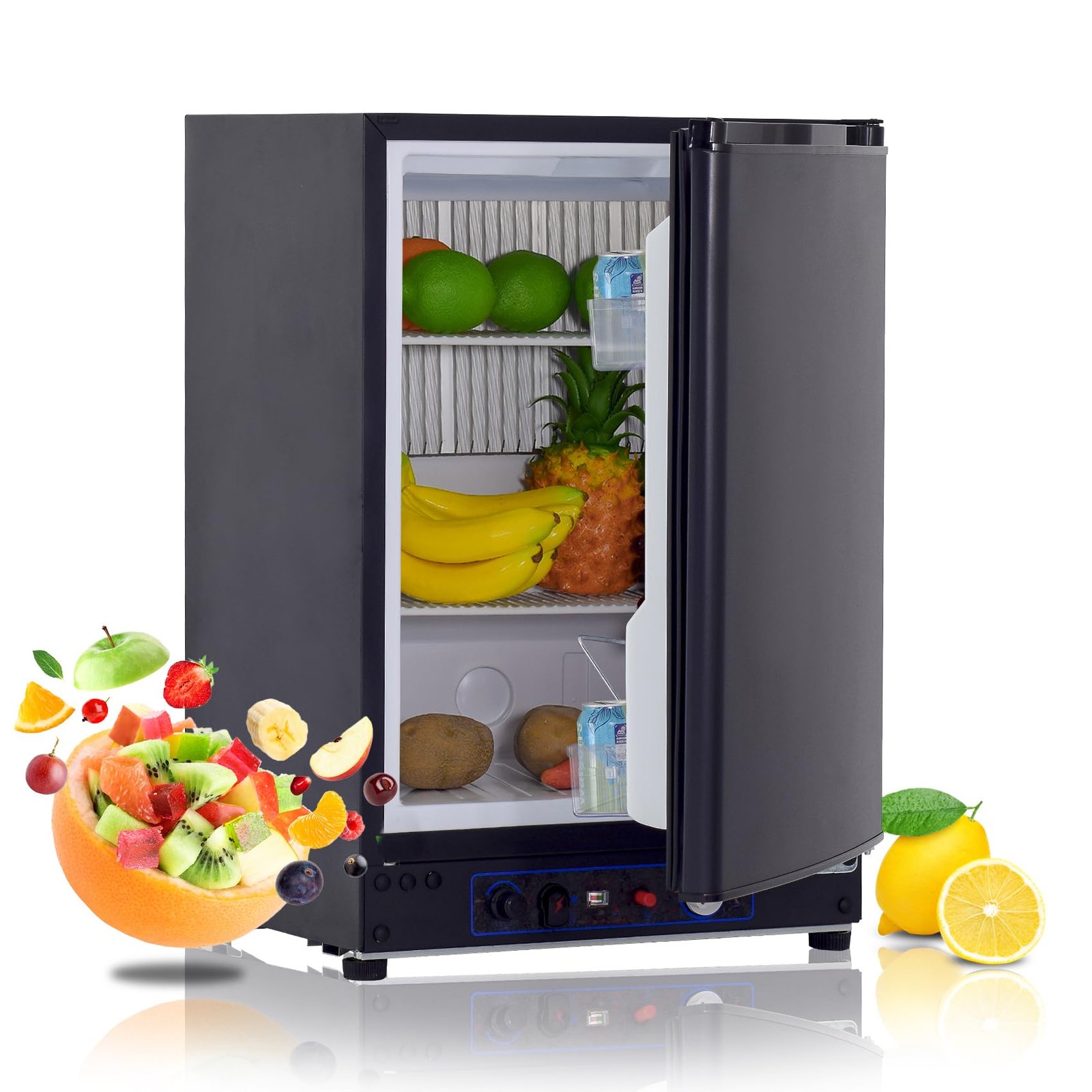 713KdFerBUL Techomey 60L Absorber-Kühlschrank 12V/230V/Gas mit Wechselbarer Tür Schwarz – Bild 1