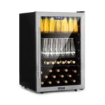 Klarstein Beersafe Getränkekühlschrank – 147 L, Glastür, LED, Metallablagen, Silber-Schwarz