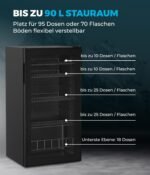 CUBES BAR CUBE 90L Getränkekühlschrank – Glastür, LED, 4 verstellbare Ablagen, Schwarz – Bild 2