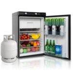 Techomey 100L Gas-Kühlschrank mit Gefrierfach 12V/230V/Gas Schwarz