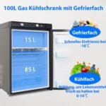 Techomey 100L Gas-Kühlschrank mit Gefrierfach 12V/230V/Gas Schwarz – Bild 6