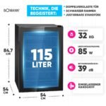 Bomann® Getränkekühlschrank KSG 7290 – 115 L, Glastür, 4 Ablagen, 39 dB, bis zu 178 Dosen – Bild 7