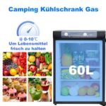 Techomey Gas Kühlschrank 60L, Camping Kühlschrank Gas 12V 230V, Wohnmobil Kühlschrank, Absorber Kühlschrank Gas für Haus, Outdoor, Camping, Schwarz – Bild 6